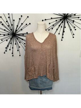 BDG Oversized Striped Knit Sweater Top Brown Cream Pocket Pullover Size Small